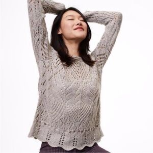 LOFT Wool Blend open Knit eyelet scalloped hem  Sweater intricate delicate M